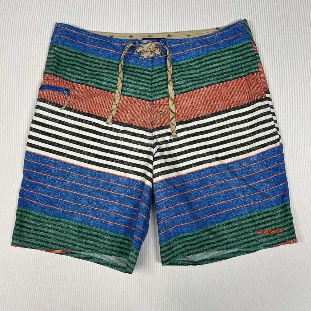 Patagonia Board Shorts Mens 34 Multicolor Striped Surf Swim Trunks Quick Dry